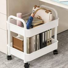 Carrello portaoggetti multifunzionale a 2 ripiani con ruote, design compatto, scaffale portaoggetti indipendente per ufficio/cucina/bagno/camera da letto