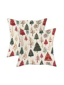 4pcs/2pcs Christmas Pillow Covers - Christmas Tree Pattern Cushion Covers, 18x18 Inches | With Zipper Closure | Polyester Material | For Living Room, Room Decoration, Sofa And Bedroom (Filling Not Included) Great For Christmas Decorations, Christmas Party, Christmas Home Decor Christmas Decorations Home