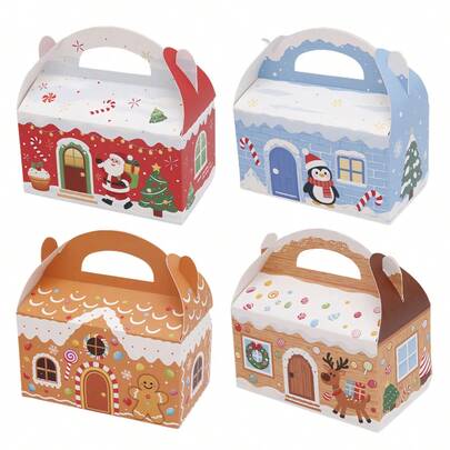 28pcs/Pack Christmas Cupcake Candy Gift Boxes, Holiday Party Favor DIY Baking Packaging Gifts, 4 Assorted Styles