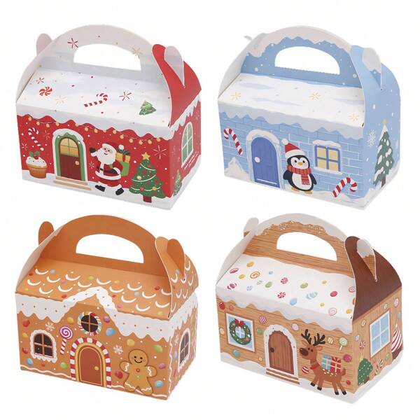 28 قطعة/عبوة صناديق هدايا كعك عيد الميلاد والحلوى، أشكال متنوعة لحفلات العطلات DIY تغليف الخبز والهدايا