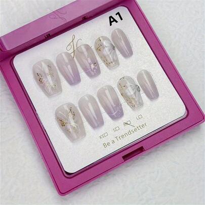 A1 Handmade Press On Nails, Full Cover False Nails For Women And Girls With Nail File And Jelly Glue - Easy To Apply, Long-Lasting, And Durable, Luxur