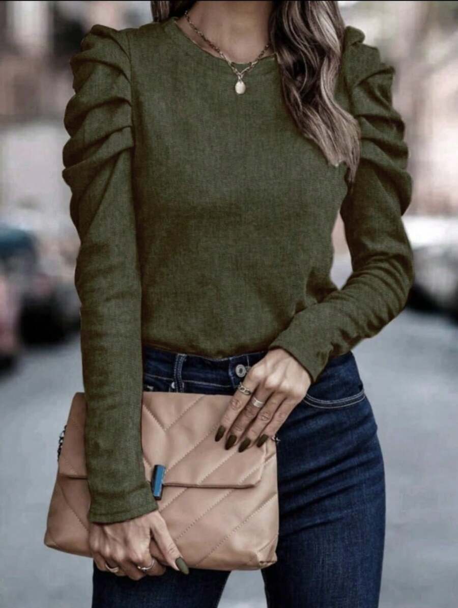 Blusa hashi manga larga abullonada - Verde militar - Ver 1