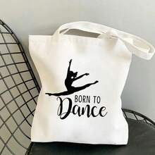 Born To Dance Ballet Dancer Tote Bag - White With Black Print, Durable Polyester Canvas, Spacious Rectangular Design Teachers, Commuting, Shopping & Casual Use - White - View 8