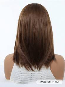 五星推荐 14 英寸优雅中长棕色直发假发，带刘海 - 玫瑰网帽，耐热合成纤维，女士假发，适合日常、派对、角色扮演、万圣节和其他场合 - 棕色 - 查看 8