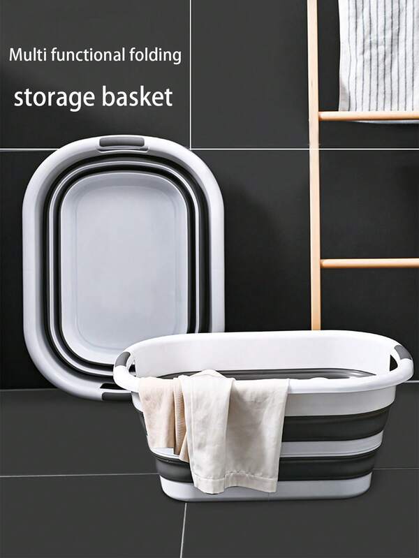 1 Bacia de armazenamento de chuveiro dobrável, cesto de roupas sujas multifuncional, dormitório doméstico, bacia de chuveiro para animais de estimação, cesta de armazenamento de brinquedos e lanches, armazenamento de decoração para casa