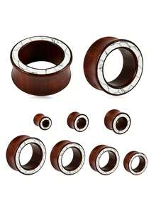 1PC Hollow Gold Stainless Steel/Sandalwood Double Color Ear Plugs Wood Ear Gauges/Expander/Stretcher Piercing Body Jewelry - As Shown - View 20