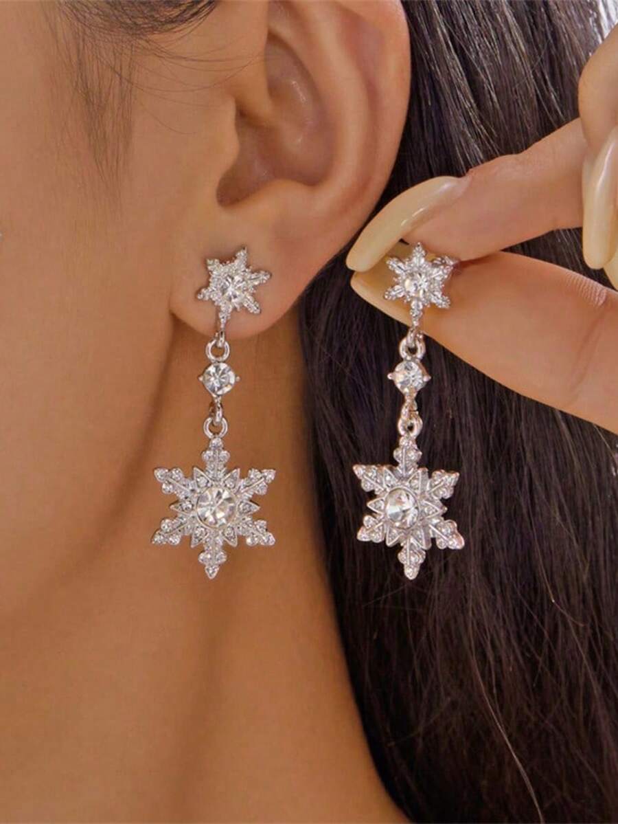 1 Paar/Set elegante Strass-Schneeflocken-Ohrringe, modisches und stilvolles Schmuckzubehör, geeignet für Partys, Dates und andere Anlässe