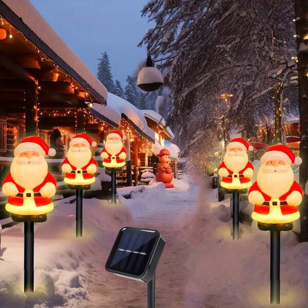 1Pack 5LED Santa Claus Light Christmas Decorative Fairy Atmosphere Waterproof Solar Powered Landscape Lamp For Garden Yard Patio Outdoor Christmas Party Snowfield Passage Decoration