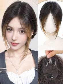 夹式合成发饰，带刘海，适合稀疏头发，16 英寸长层次发饰，适合女士渐变色混合金发 - 彩色 - 查看 10