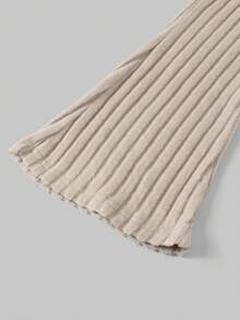 3pcs/Set Girls Solid Ribbed Fitted Set + Plaid Faux Fur Collar Jacket, Winter - Apricot - View 11