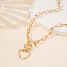 Open Heart Pendant Toggle Chain Necklace For Women - Chunky Link Chain Statement Jewelry |   Stylish For Daily & Party, Romantic & Edgy Vibe - 金黃色 - 查看 5