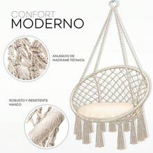 Colgante hasta 150 kg| Columpio para Colgar en Exterior e Interior| Hamaca con Cuerda, Cojines y Flecos| Kit de Suspensión para Jardín, Terraza, Balcón (Beige) - Beis - Ver 2