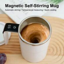 Self Stirring Mug - LED Temperature Display Rechargeable Magnetic Heat Preservation Stainless Steel Coffee Milk Cup 380 Ml/13oz,Beverage Drink - 白色 - 查看 2