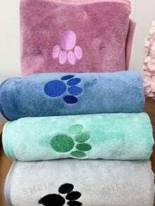 1 pieza Toalla de baño y limpieza para mascotas, nueva toalla de baño para mascotas, de secado rápido y súper absorbente, con decoración bordada, hecha de microfibra, adecuada para el baño y el secado de mascotas