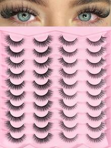 MAGEFY 20/40对自然交叉全脸混合假睫毛，精致款式，适合日常佩戴，卡通风格，旅行必备，可选配带夹子的眉刷 - 黑色 - 查看 3