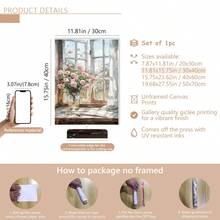 1 pièce Peinture sur canevas suspendue, peinture décorative montée, affiche, peinture murale, peinture à l'huile de rose rose et de rebord de fenêtre, décoration de chambre de fille, peinture murale de fleurs de printemps, décoration de salon esthétique, peinture de fleurs roses, décoration d'arrangement de plantes, décoration de thème de printemps, décoration de maison de printemps. Art mural sur canevas, art de fille funky, art de citation inspirante, décoration intérieure.