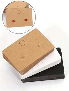 Earring Display Card, Kraft Paper Blank Jewelry Label, 4.5*3.2cm/1.77*1.26in, Writable DIY Packing, Stud Storage Card For Retail And Handmade Jewelry Price Tags (Brown, Black, White) - Jewelry Making Display And Packaging Supplies Back To School