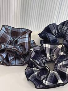 1pc Four-Layer Lock-Edge Checked Pleated Big Hairband For Girls - Versatile And Fashionable Hair Accessory ,Ponytail Holders ,Hair Elastics ,Hair Rubber Bands ,Scrunchies ,Hair Rope ,Elastic Hair Tie ,Makeup