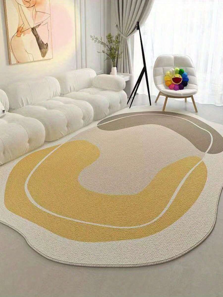 1pc Asymmetrical Yellow & White Color Area Rug, 1-5cm Trimming Tolerance, Decorative Carpet, Bedroom Decor, Small Rug, Carpet, Home Decor, Living Room Rug, Living Room Small Rug, Bedroom Rug, Living Room Home Decor, Outdoor Rug, Washable Rug, Plush Rug, Fuzzy Rug, Autumn/Winter Rug, Thick/Fluffy
