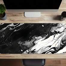 Alfombrilla de ratón grande con diseño ondulado en blanco y negro - Alfombrilla de escritorio antideslizante de goma, adecuada para computadora, portátil, oficina y uso doméstico, accesorios de escritorio de estilo minimalista moderno, suministros de oficina, accesorios de escritorio, alfombrilla de ratón para escritorio - Ondas blancas y negras - Ver 8