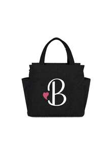 Insulating Lunch Bag, Letter Print Women Cooler Handbags Student Thermal Lunch Bags, For Work Canvas Food Tote Bag, High-Capacity Thermal Bag, For Women Insulated Refrigerated Lunch Box Bag, Picnic Bag, Fridge Bag Name Initials Letter Pattern Cooler Lunch Box ,Ice Pack Food Storage Bag For Traveling Portable Waterproof Bag Insulated Lunch Bag Lunchbox