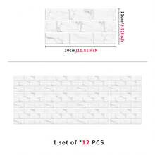 6/12/24/48片装 15*30厘米 经典复古白色石纹自粘瓷砖壁纸，乙烯基墙贴，家居墙面装饰，客厅，浴室防水，厨房防溅板 - 彩色 - 查看 14
