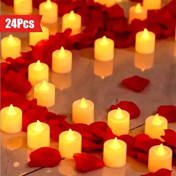 24pack Led Electronic Candle Warm White Candle, Wedding Candle, Proposal Candle, Home Decoration Candle, Dining Table Candle, Home Decoration Candle, Table Candle Birthday Candle