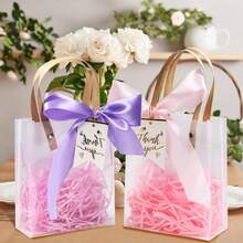 ¡RecomendadoBolsa de Plástico de PVC Transparente, 10 Bolsas de Regalo de Plástico Transparente con Asa, Bolsas de Compras Reutilizables con Cintas y Paja de Rafia 20x15x7cm (Rosa)¡Top de Temporada - Champán - Ver 7