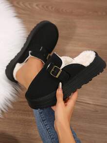 Womens Shoes Indoor Slip-On Platform Loafers Chunky Heels Causal Shoes Fluffy Fuzzy Warm Winter Slippers House Bedroom Shoes Outdoor Spring Fall Ladies Shoes Loafers Flats Bedroom Slippers Outdoor Walking Travel - màu đen - Xem 4