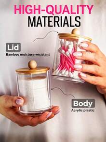 مجموعة حاوية وموزع للقطن الطبي، حامل كرة 10 أونصة، منظم زجاجات الأدوية للقطن والكرات والخيط السني (غطاء من البامبو)