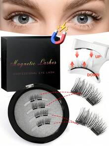 Waloshow 4 Pairs CC Curl Magnetic Eyeliner & Magnetic Eyelash Kit With With Magnetic Clips,Mixed Style,Glue Free,Natural Looking Reusable False Eyelashes, 7-12mm Faux Mink Lashes For Everyday Wear, Waterproof,Comic Eyelash, Elongated Eye Tail Enlarges Both Eyes,Fluffy Slim For Everyday Use Manga Eyelashes, Summer Travel Essentials 2025,Beach Vacation, Camping Trip - 自然纖長款 - 查看 12