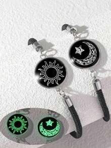 一对欧美时尚日月图案不锈钢宝石友谊手链，夜光手链 - 彩色 - 查看 7