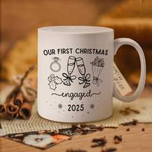 1Pc 11oz Engagement Christmas Coffee Mug, Gift For Couples, Our First Christmas Engaged, Engagement Present, Coffee Lovers Gift, Holiday Gift
