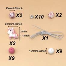 35 piezas Conjunto de cuentas de silicona DIY, cuentas espaciadoras de silicona 3D con diseños de unicornios y animales coloridos impresos, adecuado para hacer joyas DIY hechas a mano, accesorios para llaveros, pulseras, bolígrafos, colgantes de teléfono, adornos de bolso, suministros de manualidades lindos, regalos para fiestas