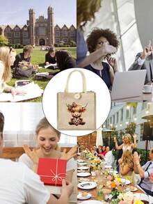 Bolso de mano con estampado de vaca de las tierras altas con lazo lindo, adecuado para compras y tomar fotos, bolso de lino, esencial de bolso de viaje, bolso de gran capacidad, bolso de compras, bolsa de almuerzo, bolso cruzado, etc., adecuado para mujeres, uso diario, citas, ocasiones especiales, vuelta al colegio, vacaciones, viajes, ir al trabajo, estudiantes, picnics, camping, supermercados, almacenamiento diario, regalos de Navidad, complementos de otoño e invierno, regalos perfectos de otoño