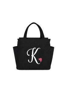 Insulating Lunch Bag, Letter Print Women Cooler Handbags Student Thermal Lunch Bags, For Work Canvas Food Tote Bag, High-Capacity Thermal Bag, For Women Insulated Refrigerated Lunch Box Bag, Picnic Bag, Fridge Bag Name Initials Letter Pattern Cooler Lunch Box ,Ice Pack Food Storage Bag For Traveling Portable Waterproof Bag Insulated Lunch Bag Lunchbox