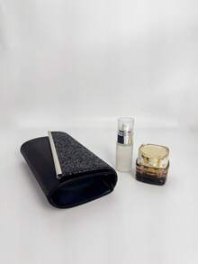 闪亮金属装饰晚装手拿包，适合庆典、派对、舞会、婚礼、生日、情人节、夜总会 - 黑色 - 查看 6