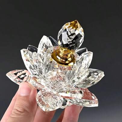 1 frasco de perfume de vidro elegante em formato de lótus - enfeite decorativo de mesa transparente, imune a PVC, design redondo, adequado para decoração de casa ou escritório, frasco de perfume para banheiro