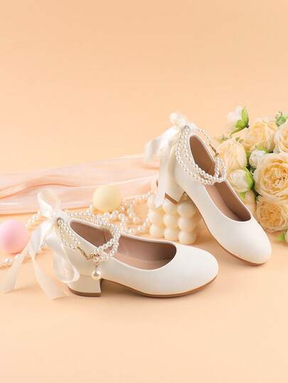 Flower Girl Dress Shoes For Wedding, Party, Holiday, Suitable For Girls Of All Ages, Children, Babies, Classic Comfortable Versatile White Bow Tie Pumps, Formal Occasion Dress, Performance, Ballet, Princess Shoes