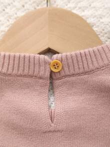 Infant Girls' Knitted Long Sleeve Deer Pattern Romper - Dusty Pink - View 8