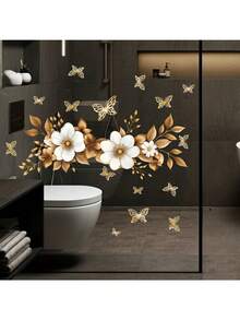 1 件墙贴金色罂粟蝴蝶装饰贴纸 PVC 贴纸可移除自粘易撕贴纸家居装饰让您的生活焕然一新节日装饰贴纸生日毕业礼物墙壁装饰房间装饰