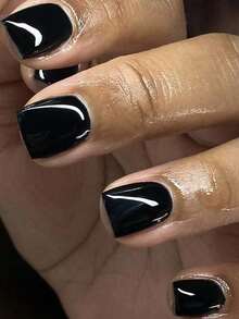 Use 24pcs Short Black Square Press On Nails With Classic French Style Full Cover Design To Enhance Your Look, Suitable For Parties, Dates And Daily Wear Nail Supplies - 黑色 - 查看 3