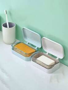 1pc Quick-Drain Soap Dish With Lid - Thickened Non-Slip Bath Organizer, Detachable Shower Caddy For Home/Dorm/Travel, Multi-Color Options, 2 Layers Rectangular Soap Box Container For Shower Bathroom, Holiday Camping Holiday Essentials Vacation Accessories, For Bathroom, Travel, Without Drilling