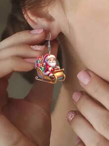 925 Plata 2D Hoja plana, 1 par de elegantes y brillantes pendientes colgantes de Papá Noel, pendientes colgantes personalizados para joyería de mujer, pendientes colgantes de diseño de otoño, ganchos de acero inoxidable, perfectos para el Día de Acción de Gracias