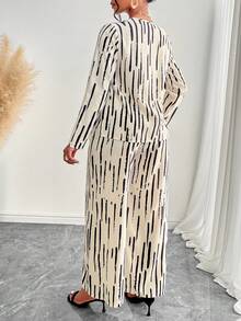 Women's Casual & Commute Artistic Stripe Print Criss Cross Wrap Shirt & Wide-Leg Pant Two Pieces Suit For Office Look