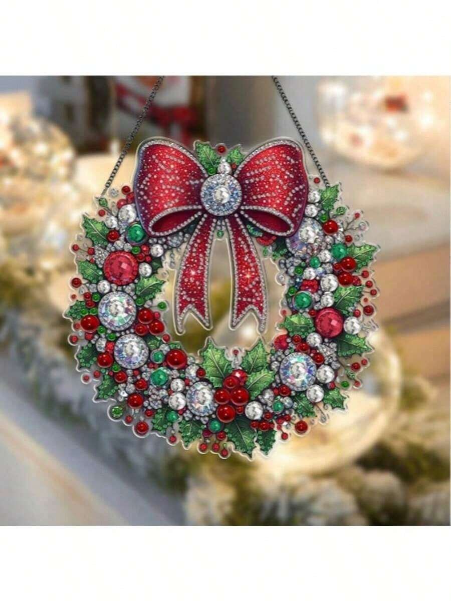 Decoración de pintura de diamantes - (Strass de un solo lado) - Corona de Navidad