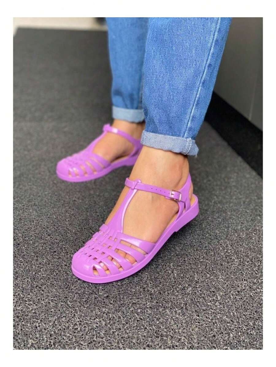 Women's Silicone Sandal With Buckle, Injected PVC Spider Sandal, Women's Closed-Toe Slippers - Tử đinh hương - Xem 1