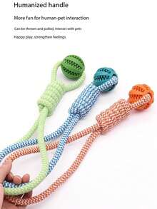 1 件狗狗编织绳结玩具球带手柄，耐嚼耐用玩具球用于咀嚼训练拉扯投掷玩具拔河玩具狗狗取物玩具 - 彩色 - 查看 4