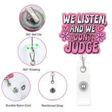 1pc We Listen Acrylic Glitter Design Retractable Badge Reel, Belt Clip Retractable Badge Holder, Suitable For Nurses, Doctors, Students, Workers And Volunteers - Mint Blue - View 3