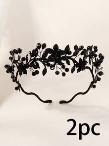 1件复古黑色花朵头饰，饰有水晶珠，适合新娘婚礼佩戴，也可作为女士派对、舞会、情人节配饰。 - 黑色 - 查看 14